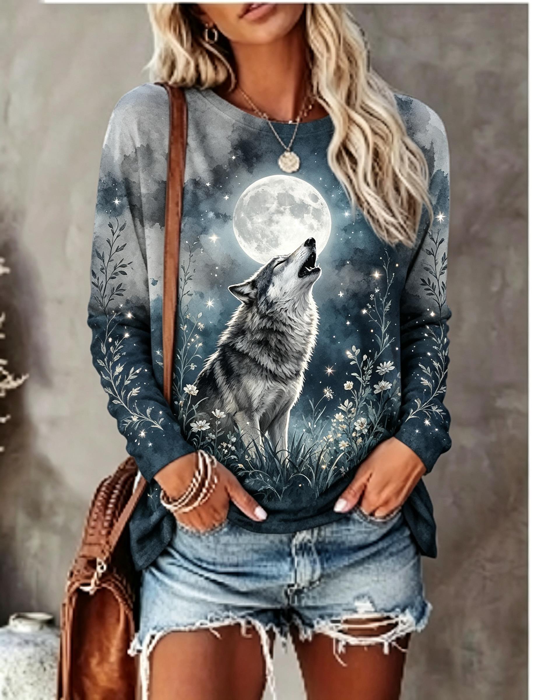 Wallpaper - Women Long Sleeve T Shirt Howling