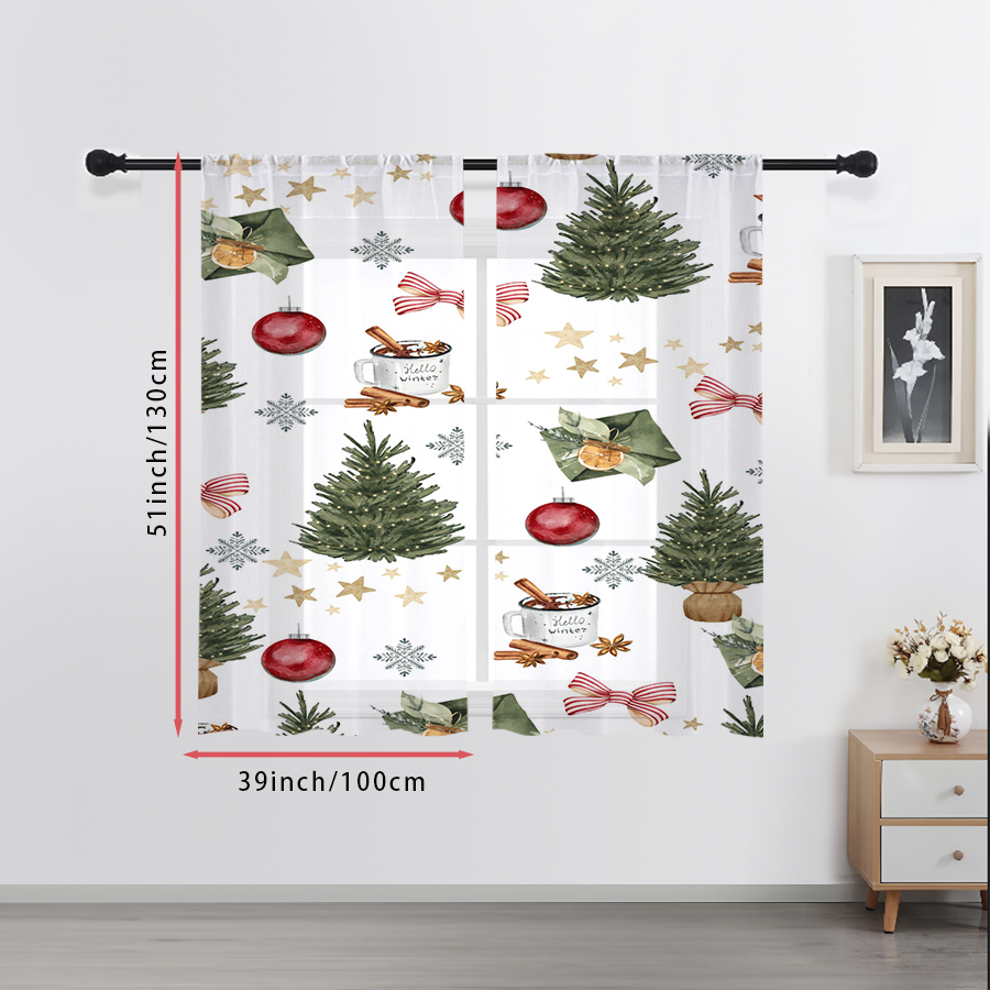 2PCS Christmas Winter Sheer Cu - Curtain Rods recension och pris